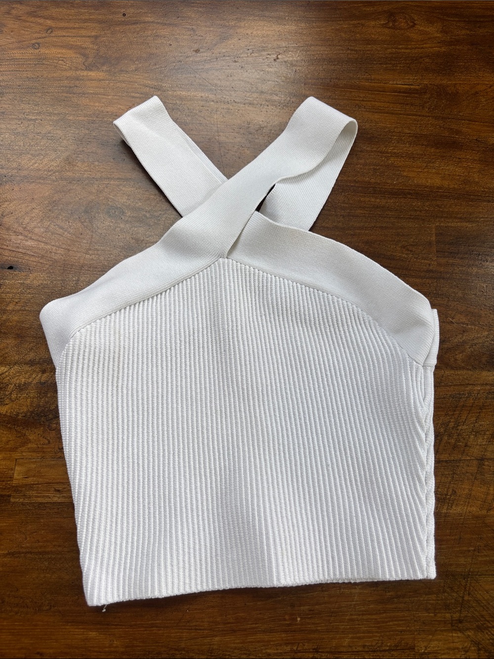 Aritzia Babaton Sculpt Knit Criss Cross Halter Crop Tank White - Size XS